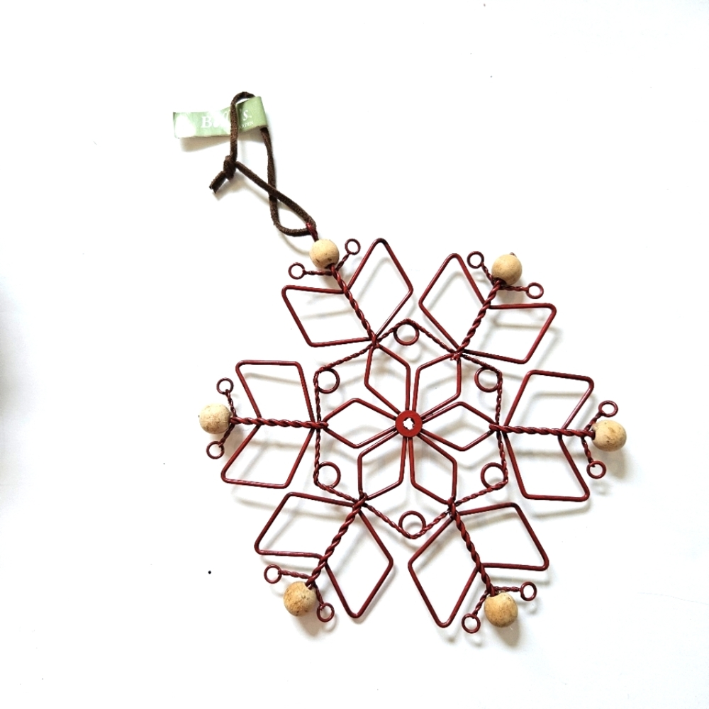 Set Of Red Snowflake Metal Ornaments W/Tags